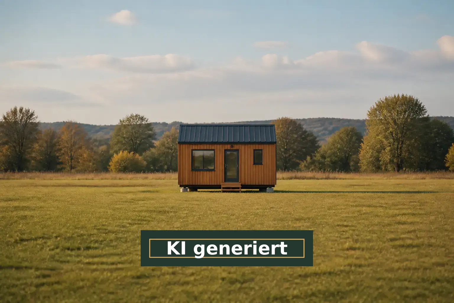 Modernes kleines Holzhaus auf einem vorbereiteten Grundstück